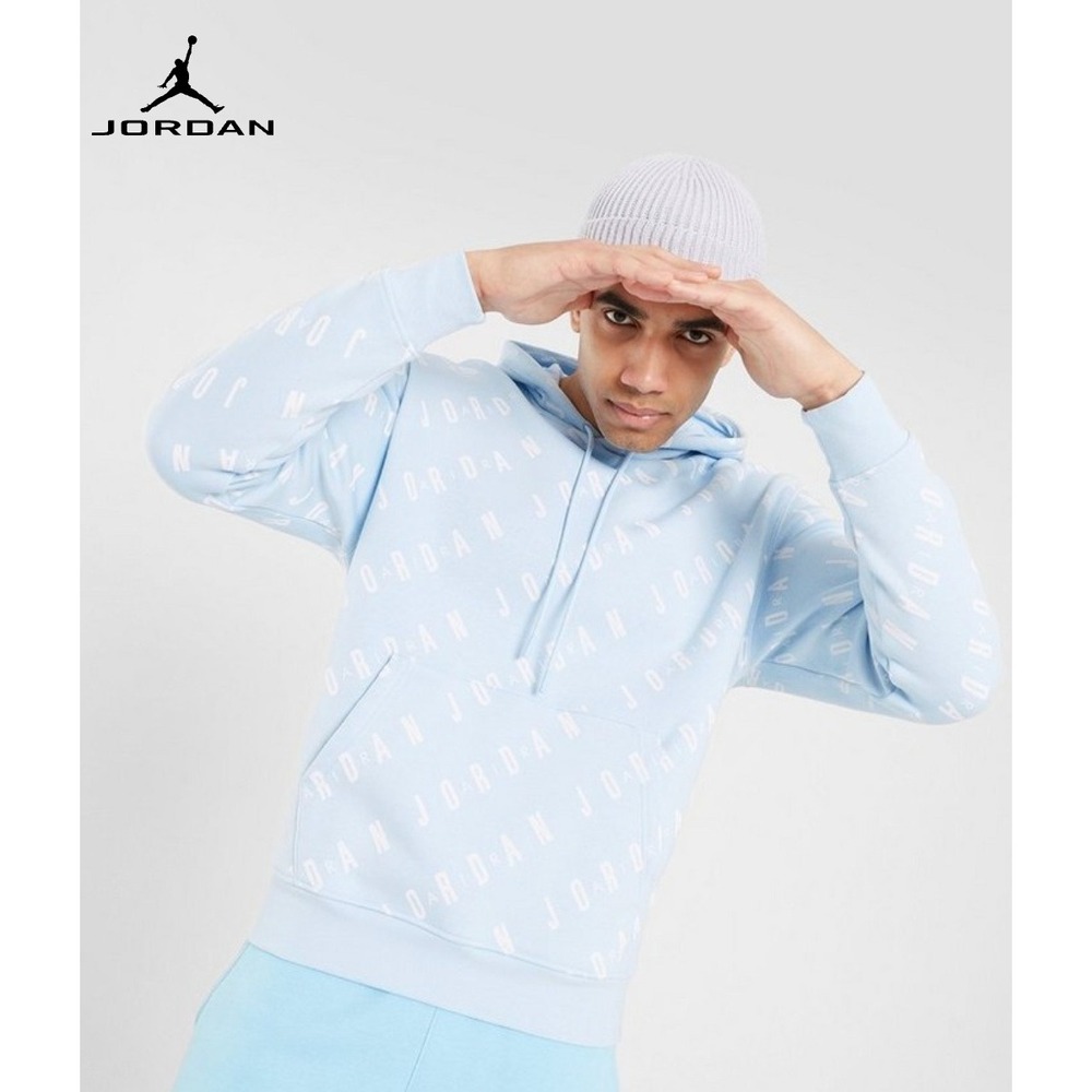Jordan Essentials All Over Print Graphics Fleece Pullover Hoodie Blue Small